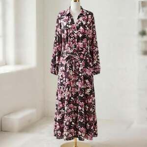 Plus Size 30 6x Floral Long Sleeve Button Collar Maxi Dress with pockets